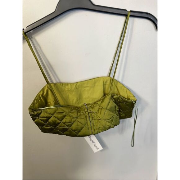Pretty Garbage Women's Olive Green Quilted Strappy Crop Tank Top Size Small - Picture 5 of 5
